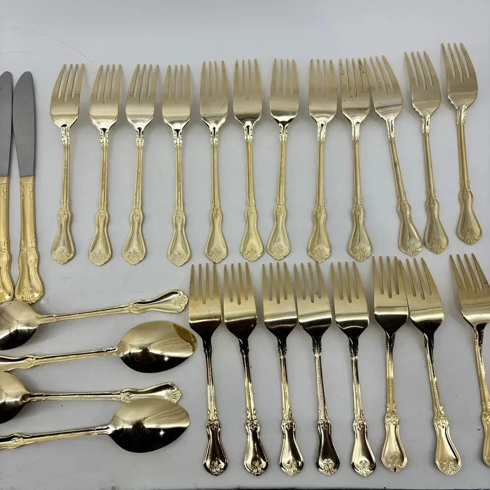 Alco Flatware Gold Tone Hollywood Regency Spoons Forks Knifes 49 Pcs